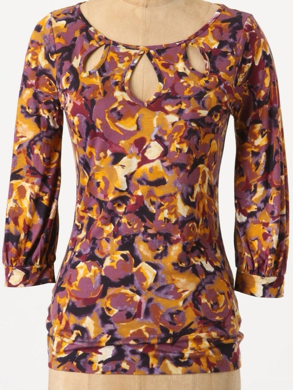 Anthropologie Postmark Top Women’s M Floral Cutout Neck Tencel Wool LIKE NEW!
